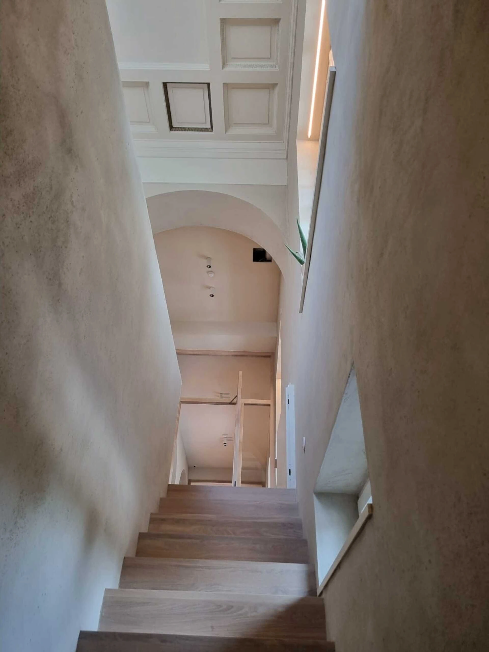Wunderschöne Lehmbauarbeit einer Treppe in einem Yogahaus in Koblenz durch Stuckateurmeister Alexander Leubner